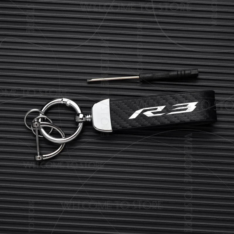 Yamaha R3 Carbon Fiber Leather Keychain